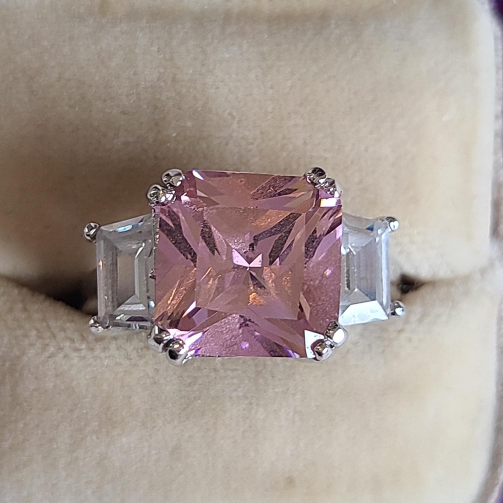 Simulated Pink Sapphire & Cubic Zirc Ring